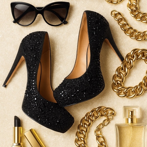 Lauren Lorraine Shoes - Lauren Lorraine beaded/ jeweled black platform heels ❤️